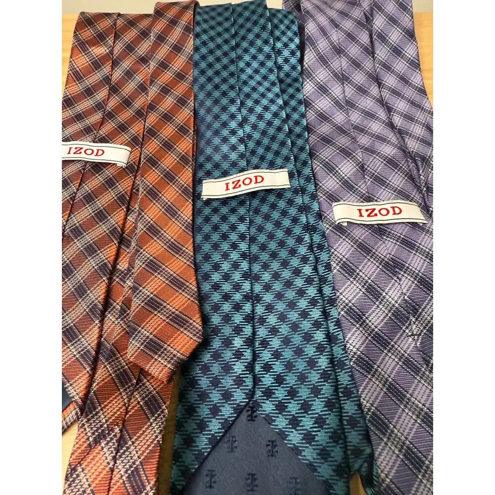 Set of 3 IZOD Men's Silk Neck Ties Purple Teal and Orange Plaids JL